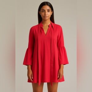 ❤️ Classic neck tie pink dress with flared sleeves. NWOT Size:M Lined